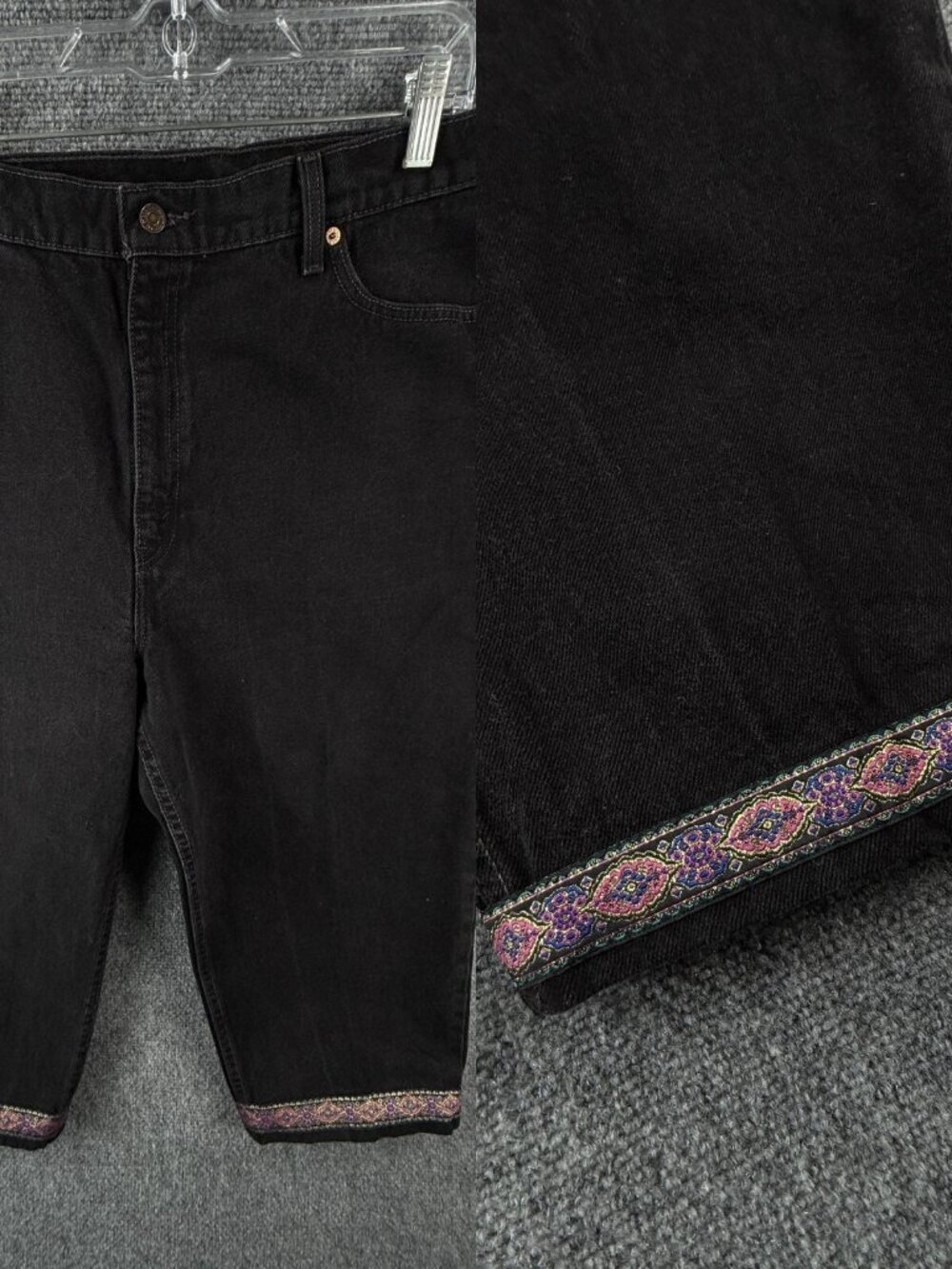 VTG Levis 550 Jeans Women Black 22W Denim Jeans USA Crop Custom Trim Cotton